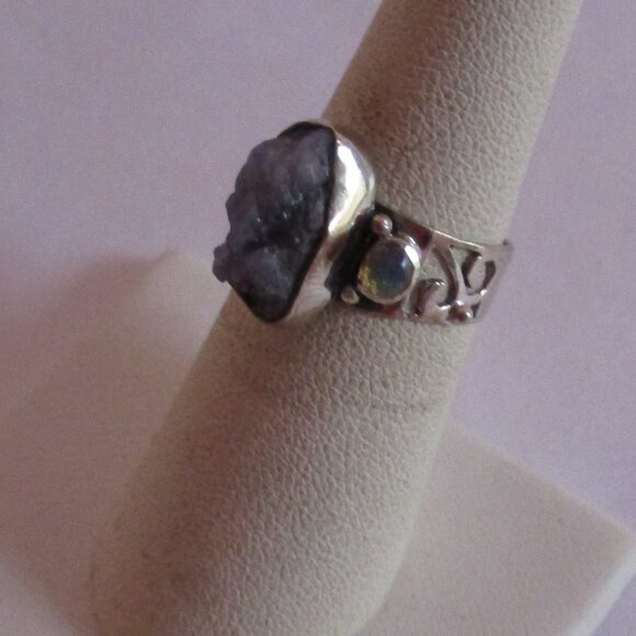 Tanzanite Rough Ethiopian Opal Sterling 925 Silver Ring - Picture 2 of 6
